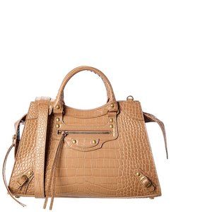 Balenciaga Neo Classic City Croc-Embossed Leather Shoulder Bag